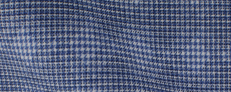 Blue Micro Houndstooth / Abstract Diamonds Printed Brushed Twill