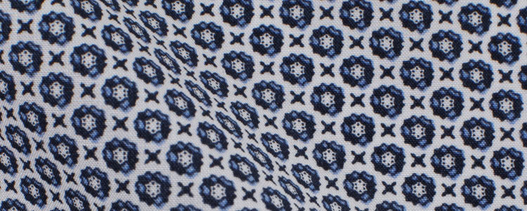 White / Navy Abstract Floral Print Broadcloth