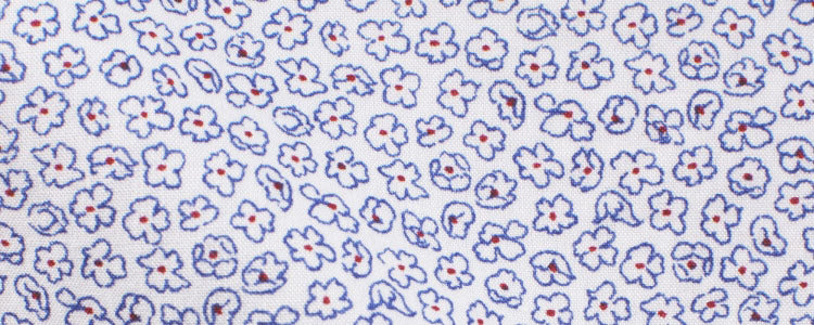 White / Blue Hand Drawn Design Print Broadcloth