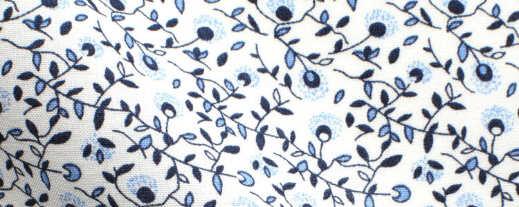 White/Blue/Navy Floral Print Broadcloth