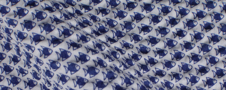 White/Blue Fish Print Seersucker