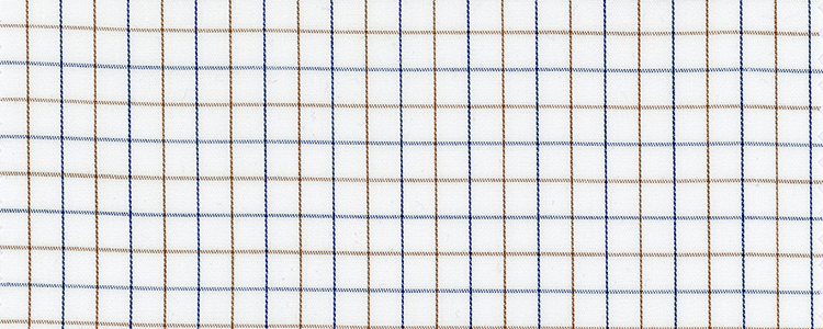 Twill | 70's Compact Yarns | 100% Cotton | Tan/Blue Tattersall